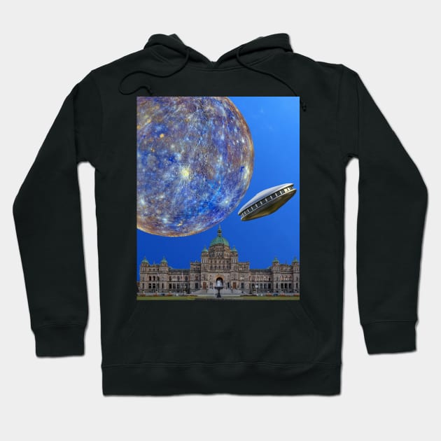 British Columbia Canada Parliament Buildings In Victoria Under The Planet Mercury With A UFO Hoodie by Courage Today Designs